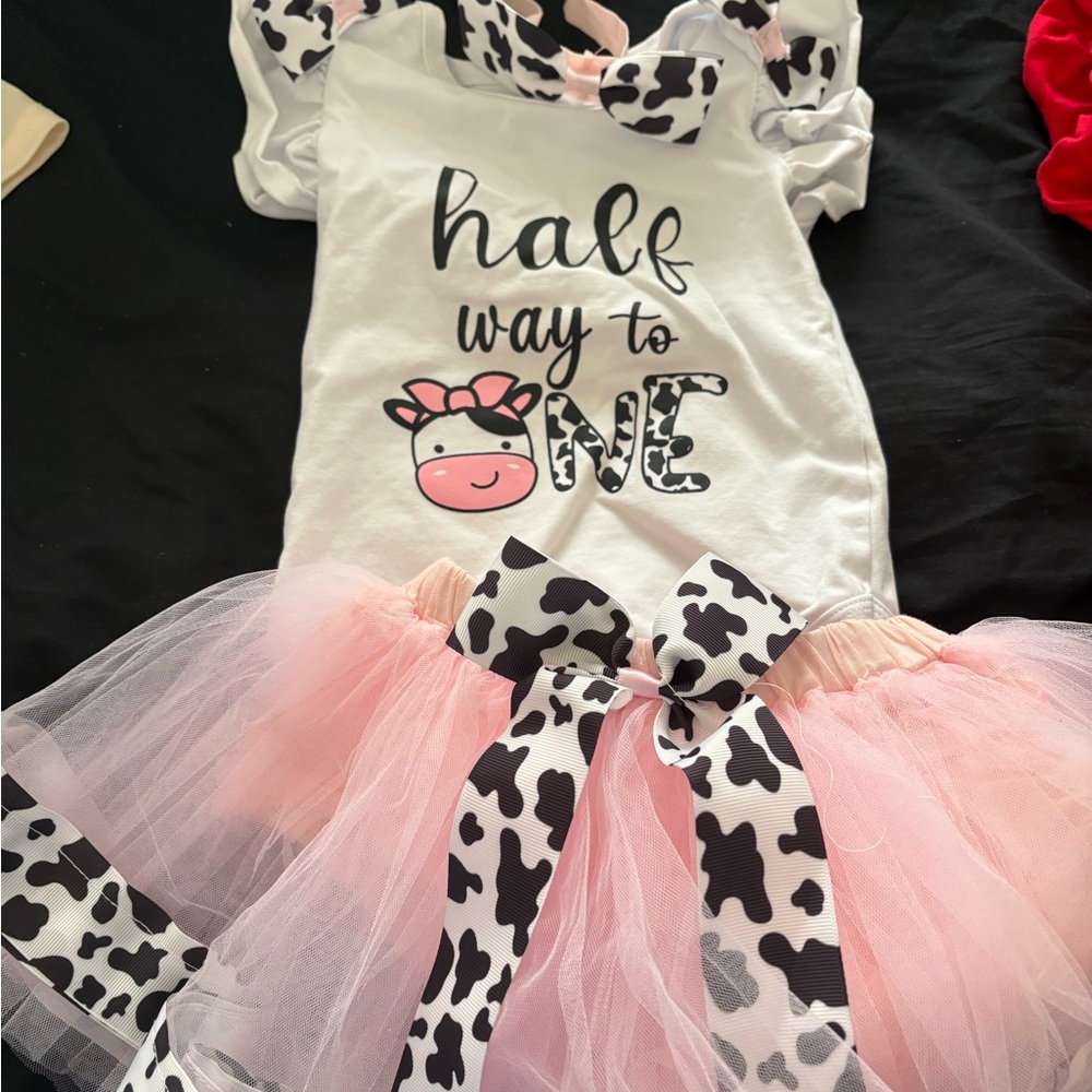 Amazon Kids Matching Set - White and Pink Cow Print